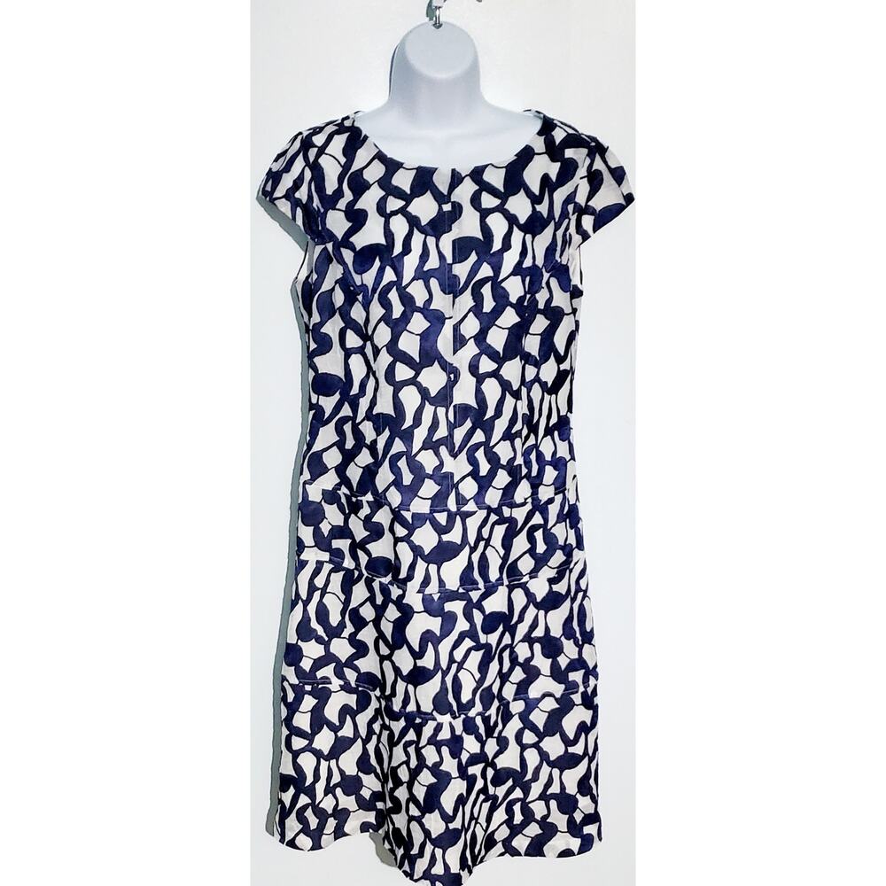 Ann Taylor Womens Blue White Tiered Textured Cao Sleeve Dress Size 8 Nautical
